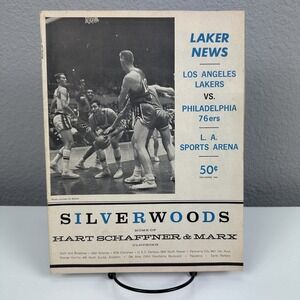 1963-64 NBA Basketball Program Philadelphia 76'ers Los Angeles Lakers Silverwood